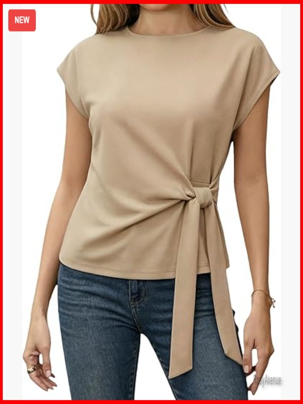 Dressy Casual Short Sleeve Crewneck Blouse with Side Ties